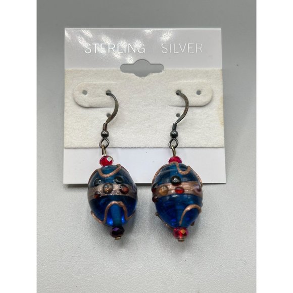 Vintage Italian Wedding Cake Art Glass Beaded Earrings Dangles Sterling Hooks - Picture 2 of 5